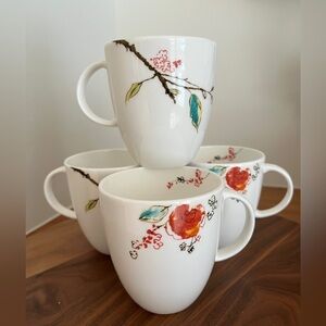 LENOX Simply Fine Set of 4 Simply Fine Chirp Bone China Mugs Made USA Floral